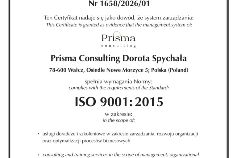 certyfikat iso prisma consulting