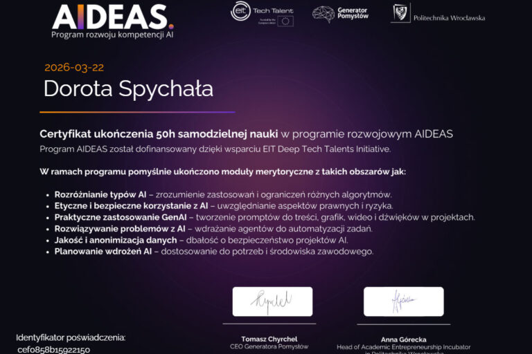 Certificate AIDEAS Dorota Spychala